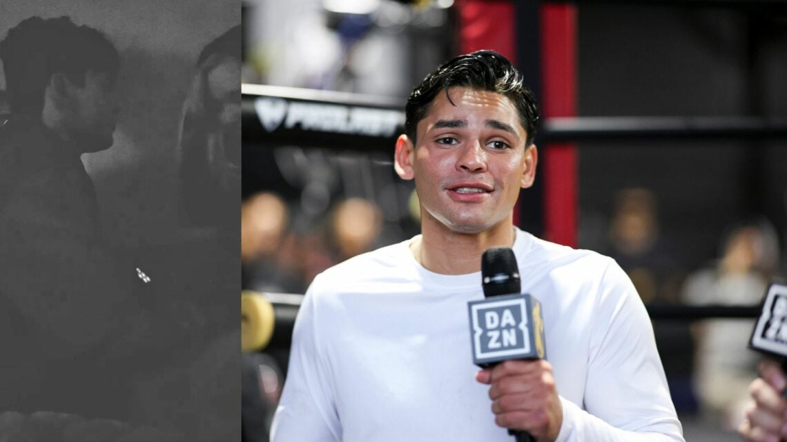 Ryan Garcia in an interview (r) and proposing to his girlfriend (l)
