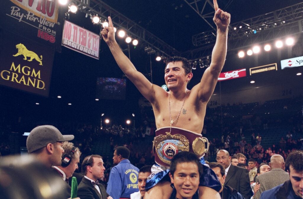 Marco Antonio Barrera celebrates