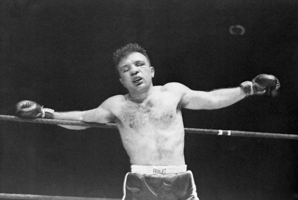 Beaten Jake Lamotta Leans Against Ropes