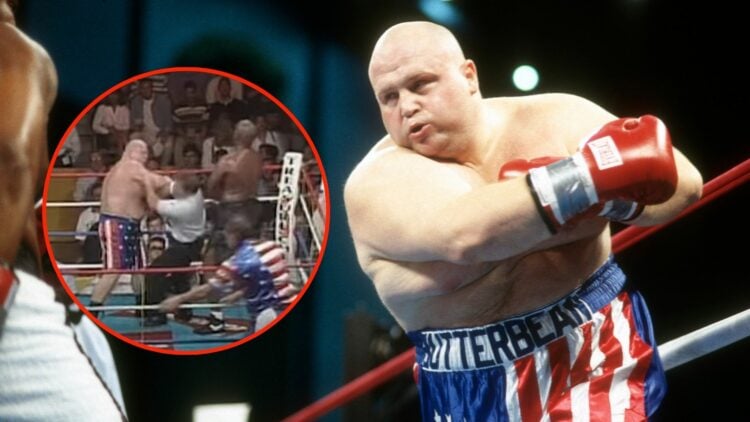 Butterbean fights Doug Phillips during a heavy weight boxing match.