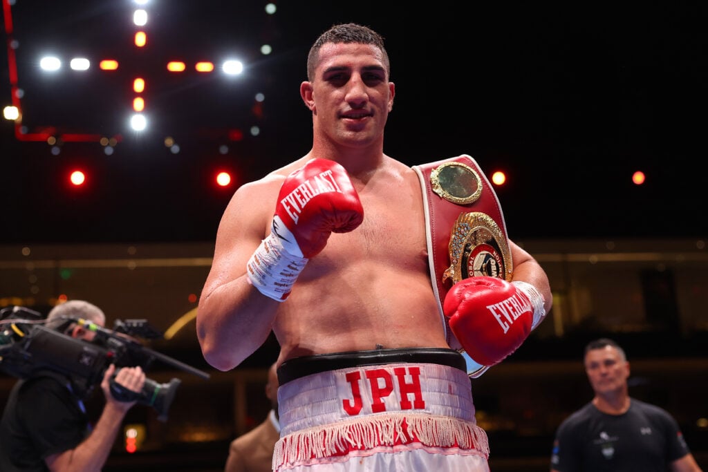 Justis Huni in the ring after his win against Kevin Lerena