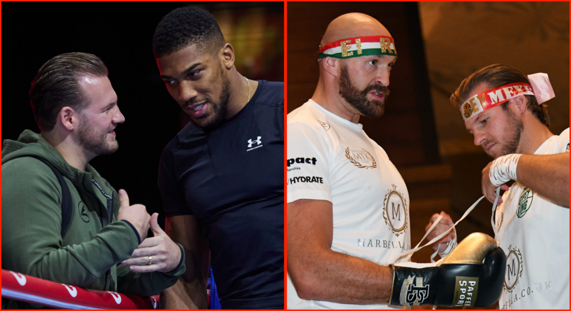Side by side of Ben Davison with Anthony Joshua and Tyson Fury