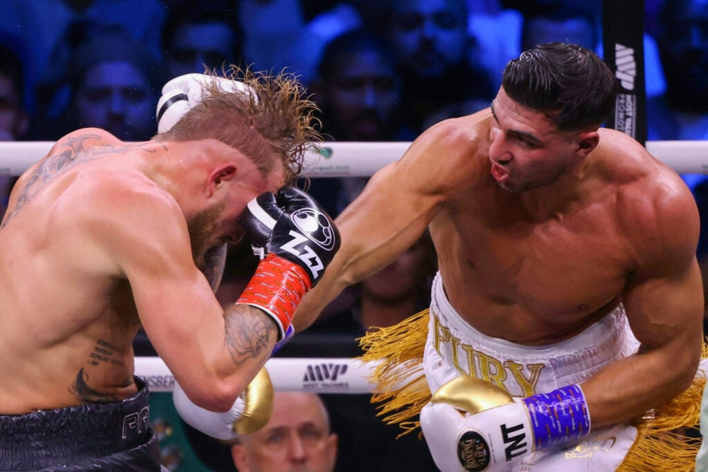 Tommy Fury punches Jake Paul during their fight