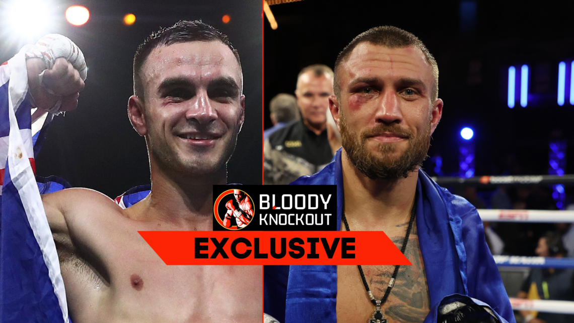 Andrew Moloney and Vasiliy Lomachenko with exclusive banner