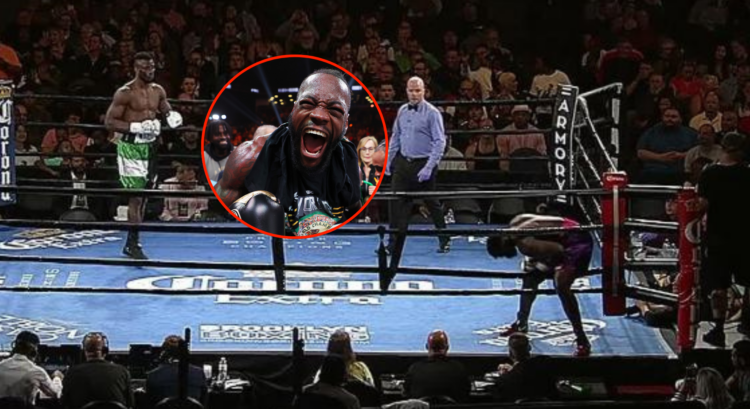 Curtis Harper leaving the ring before a fight with Efe Ajagba, and a bubble showing Deontay Wilder