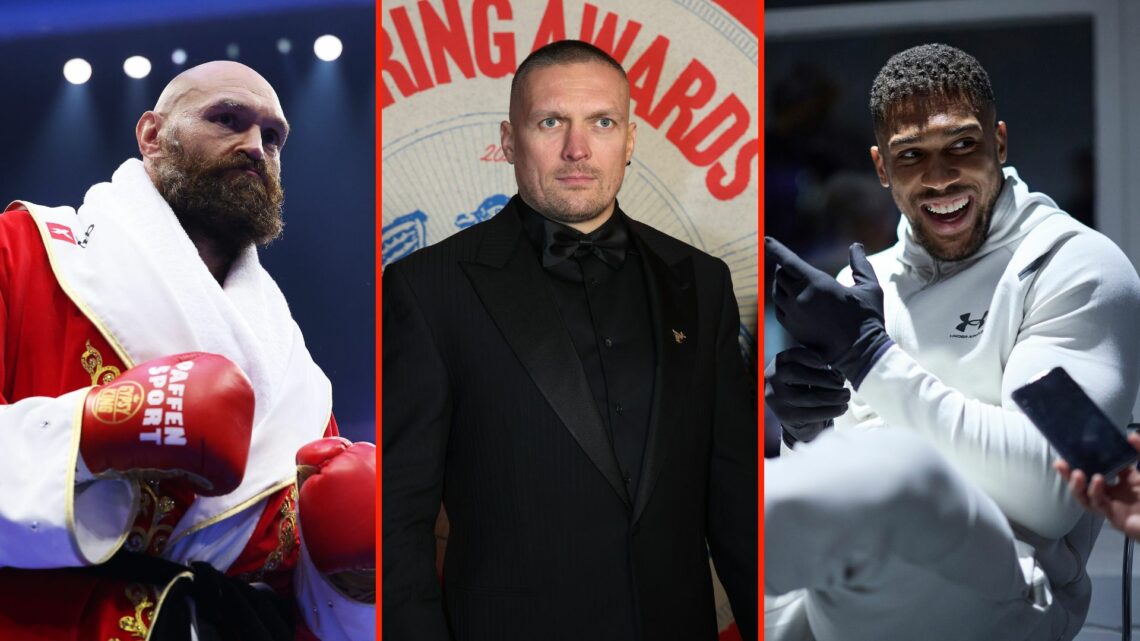 Tyson Fury (left) Oleksandr Usyk (middle) and Anthony Joshua (right)