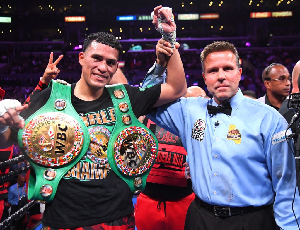 David Benavidez poses with WBC belts