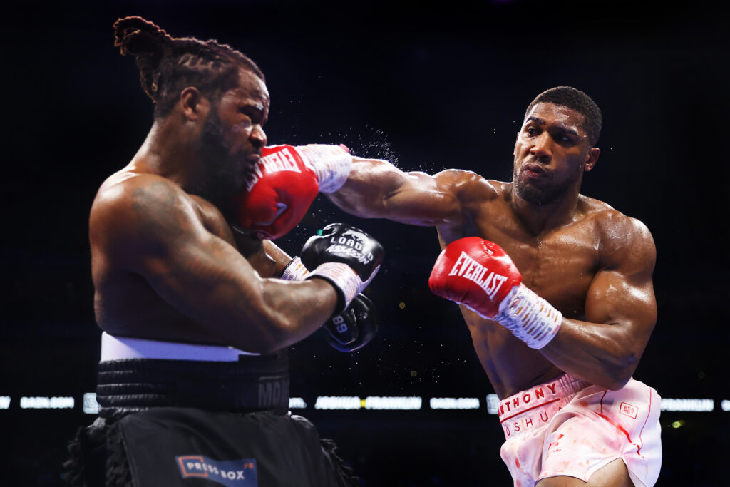 Anthony Joshua lands a straight right on Jermaine Franklin