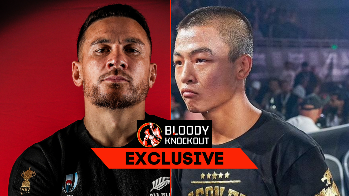 Sonny Bill Williams and Runqi Zhou with exclusive banner
