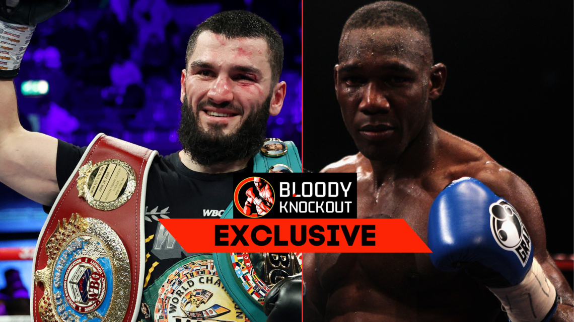 Artur Beterbiev and Ovill McKenzie with exclusive banner