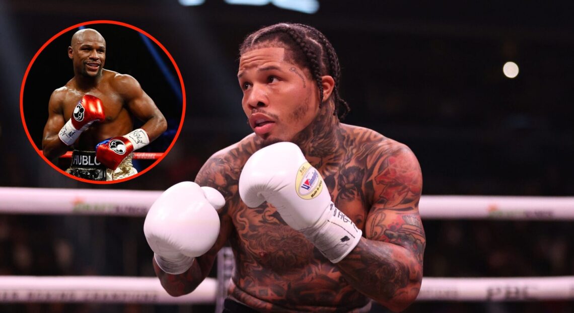 Image of Gervonta Davis vs Hector Luis Garcia, insert of Floyd Mayweather vs Manny Pacquiao