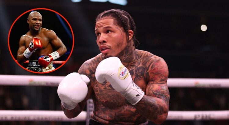 Image of Gervonta Davis vs Hector Luis Garcia, insert of Floyd Mayweather vs Manny Pacquiao