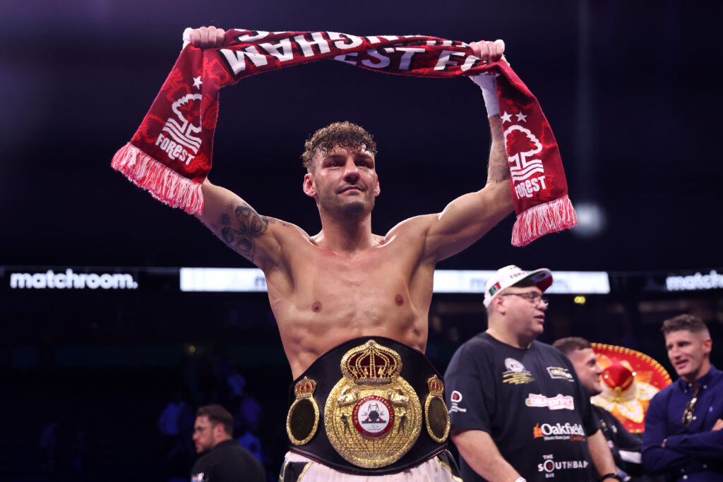 Leigh Wood celebrates with Nottingham Forest scarf