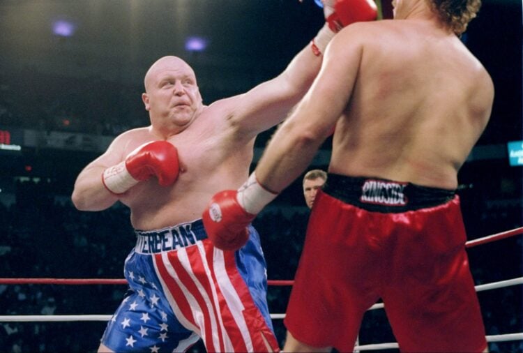 18 Jan 1997: Eric (Butterbean) Esch trades blows with Curt Allen during a bout at the Thomas and Mack Center in Las Vegas, Nevada. Esch won the fig...