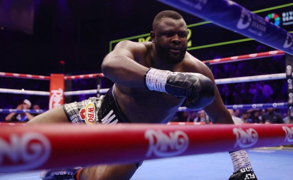 Bakole on the canvas after Joseph Parker knocked him out