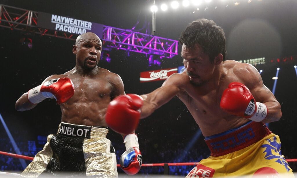 Manny Pacquiao watches as Manny Pacquiao misses a right hand