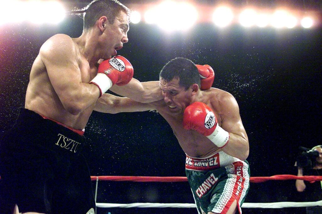 Julio Cesar Chavez from Mexico (R) fights against