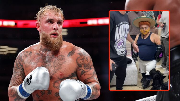 Jake Paul. Inset, a screenshot of someone dressed up as Canelo Alvarez.