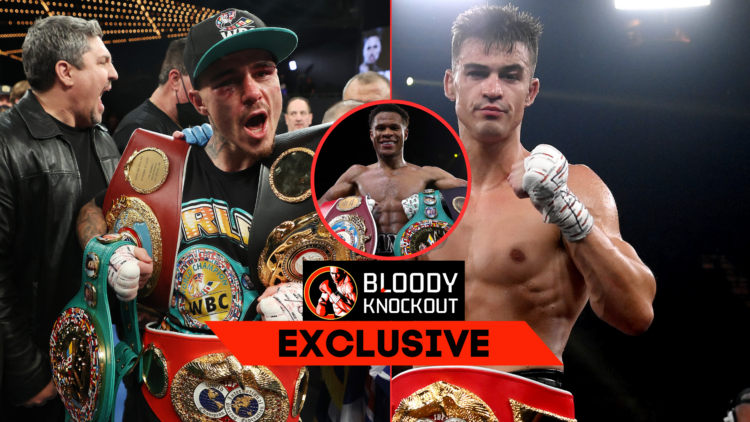 George Kambosos, Devin Haney and Jackson England, with exclusive banner