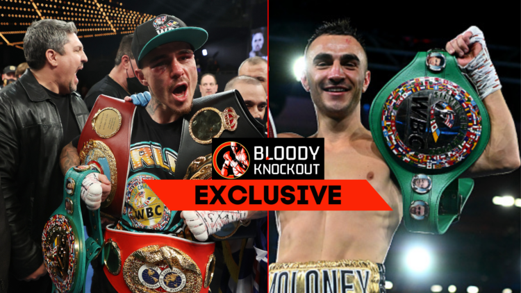 George Kambosos and Jason Moloney with exclusive banner