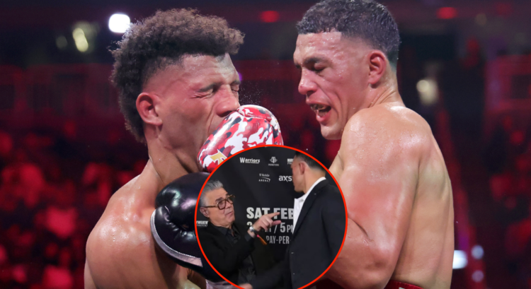 Image of David Benavidez and David Morrell, inset image of Benavidez and manager Luis DeCubas