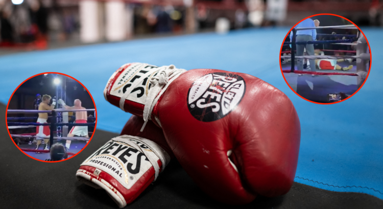 Image of boxing gloves, inset two snippets from Albert Hughes' win