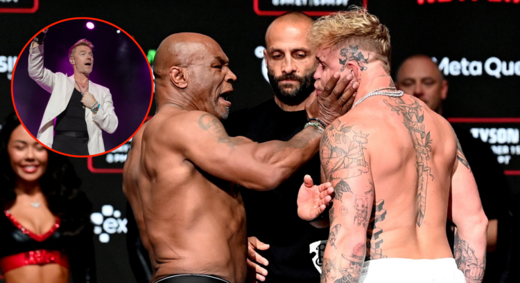 Mike Tyson slaps Jake Paul, with a bubble showing Ronan Keating singing