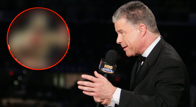 Image of Jim Lampley with Larry Merchant during a 2006 HBO boxing event