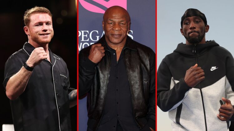 Split image of Canelo Alvarez (left), Mike Tyson (centre), and Terence Crawford (right)