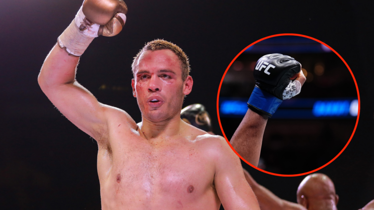 Image of Julio Cesar Chavez Jr. with insert of UFC glove.