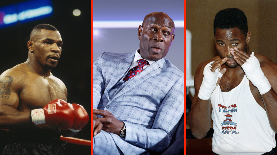 Split image of Mike Tyson, Frank Bruno, Lennox Lewis