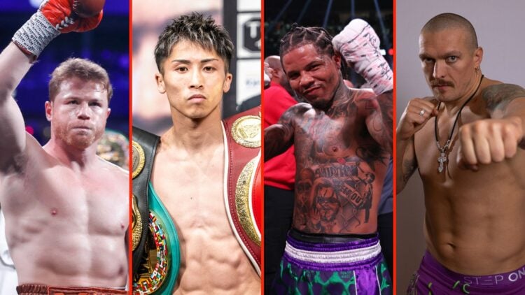 Split images of Canelo Álvarez, Naoya Inoue, Gervonta Davis and Oleksandr Usyk