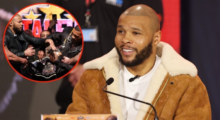 Image of Chris Eubank Jr. Inset, Eubank Jr slaps Conor Benn
