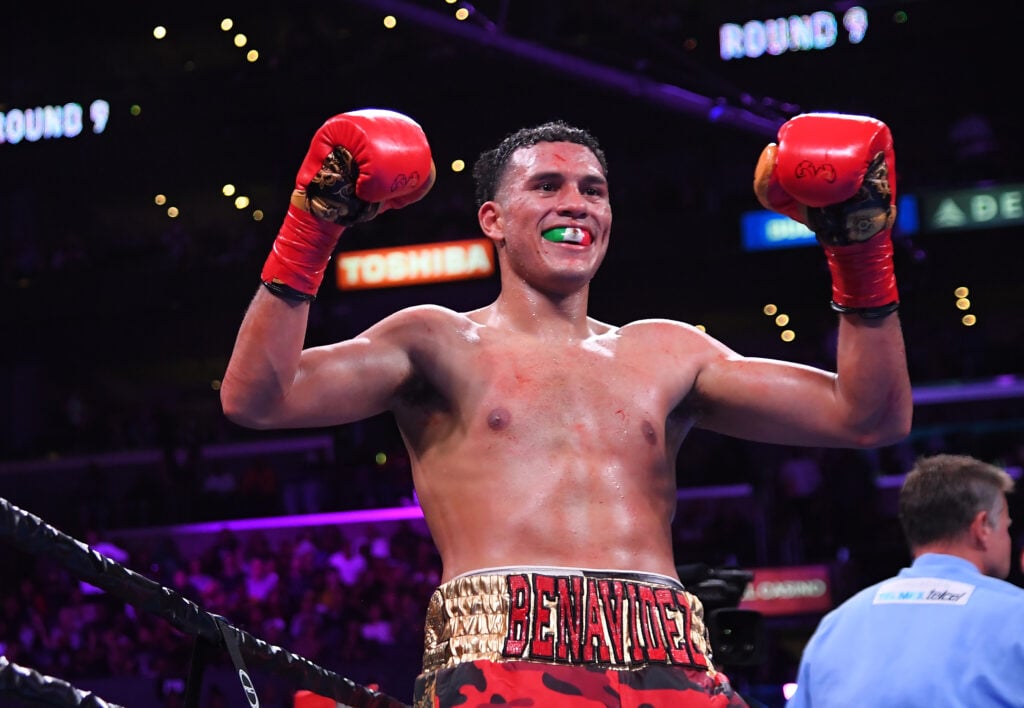 David Benavidez celebrates defeating Anthony Dirrell