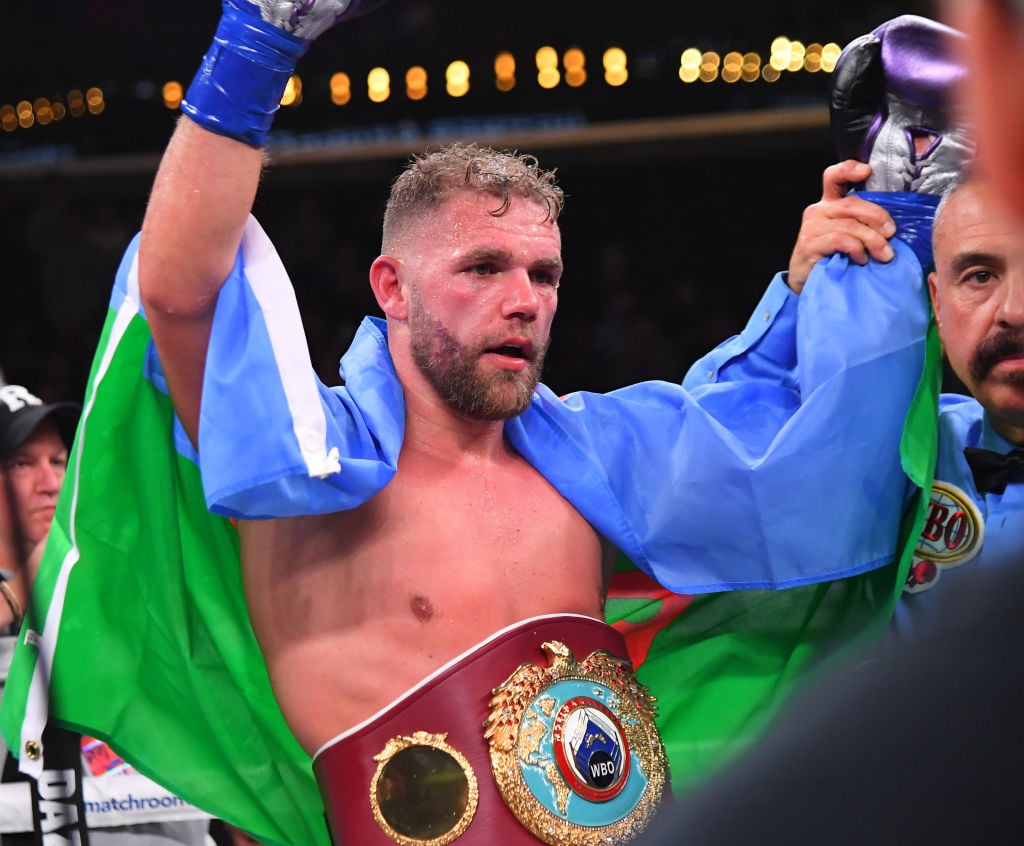 Billy Joe Saunders celebrates victory