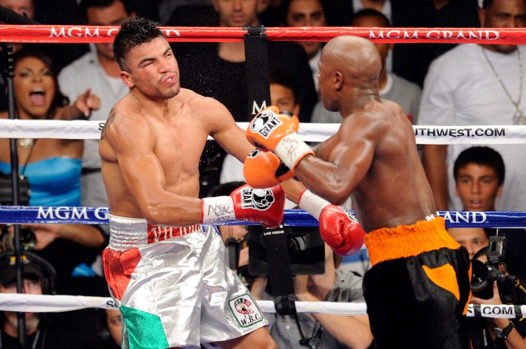 Floyd Mayweather lands a knockout punch on Victor Ortiz