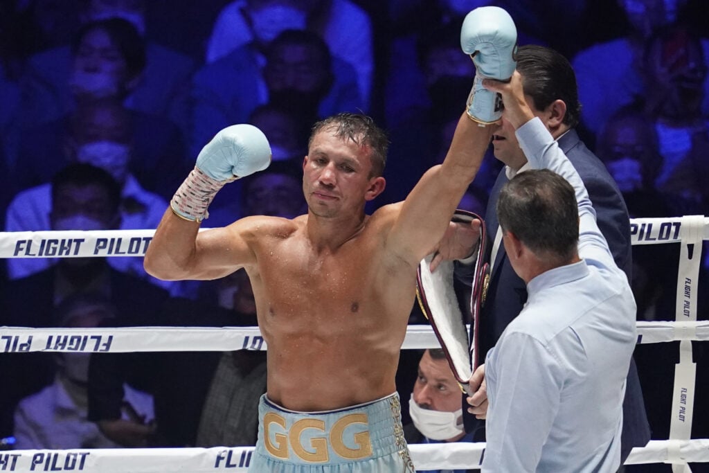 Gennadiy Golovkin gets his hand raised in victory