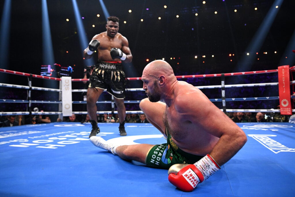 Francis Ngannou knocks down Tyson Fury