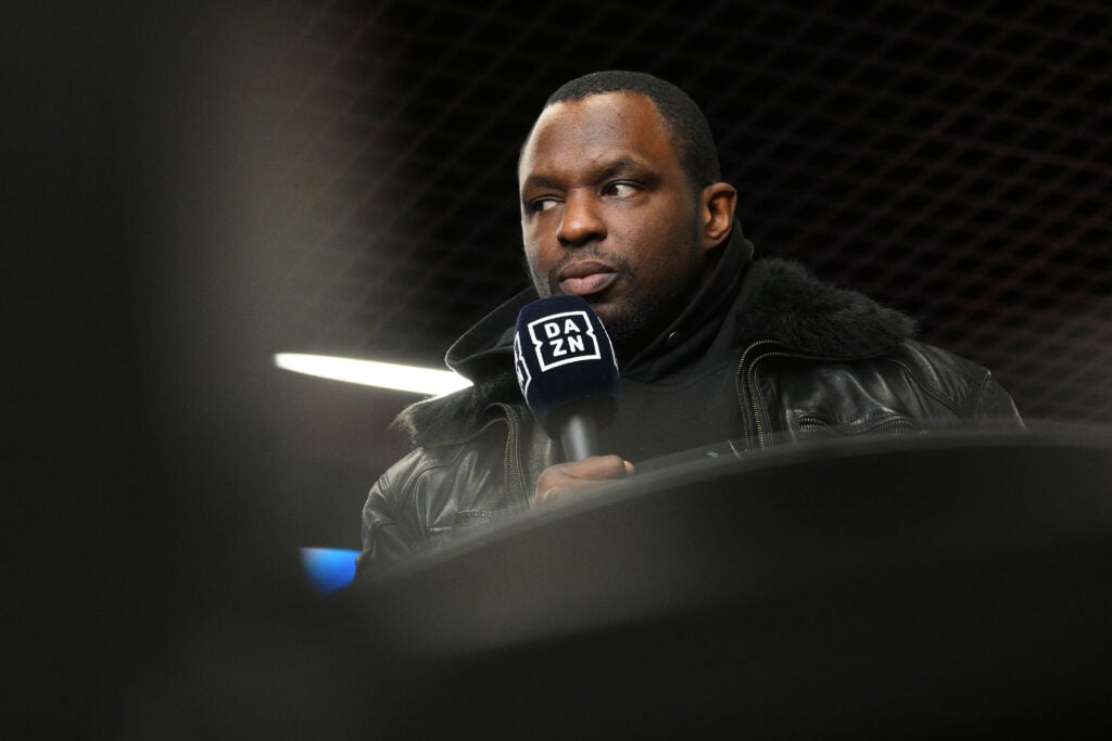 Dillian Whyte speaks at a press conference.