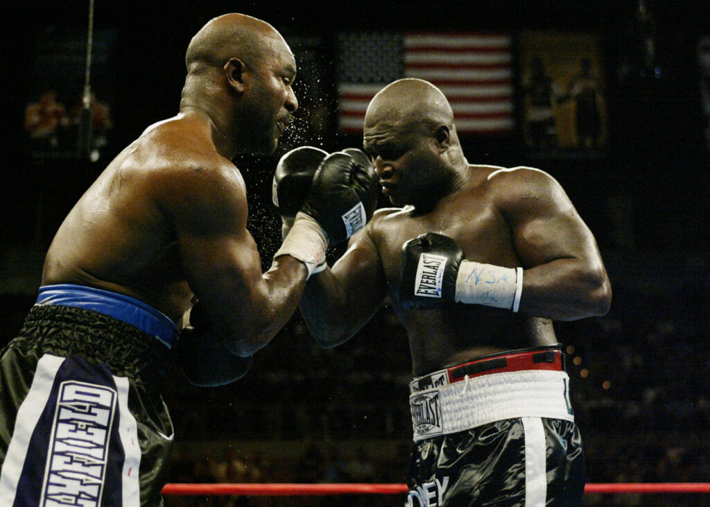 Holyfield is hit by Toney