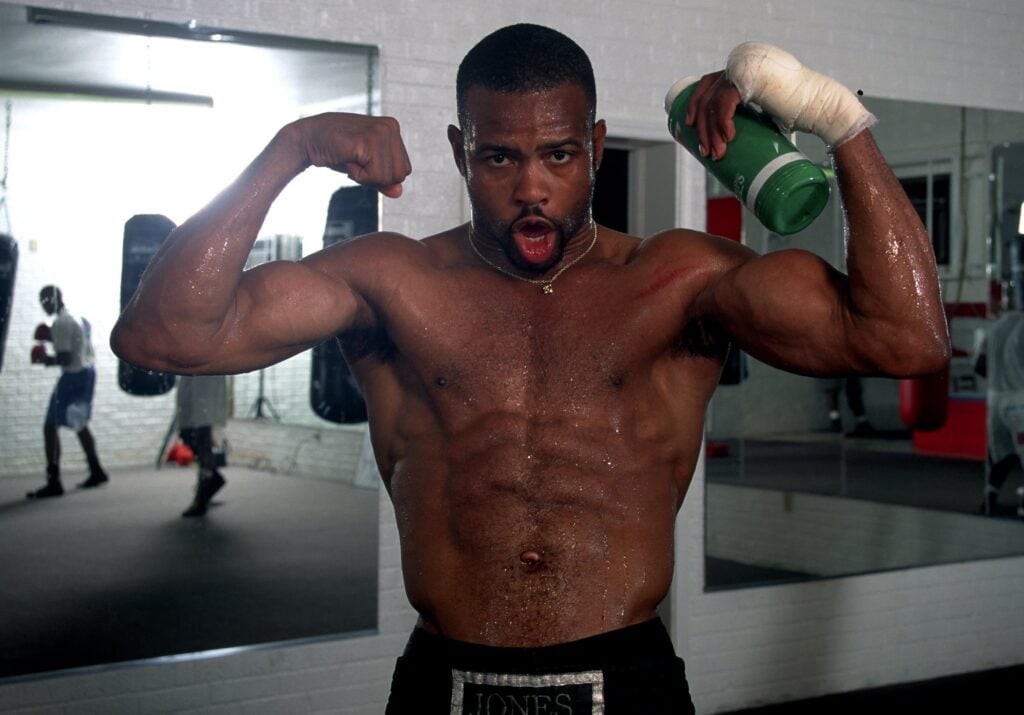 Roy Jones Jr. flexing his muscles