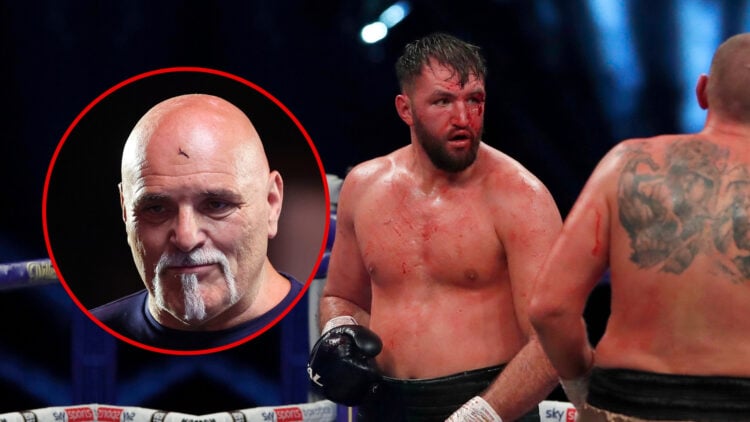 Hughie Fury looks on while blood is seen from a cut during the Heavyweight fight between Hughie Fury and Mariusz Wach at The SSE Arena, Wembley on ...