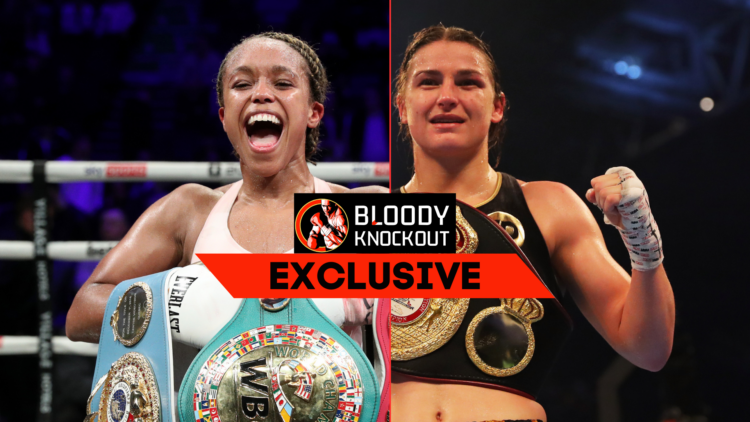 Natasha Jonas and Katie Taylor with exclusive banner