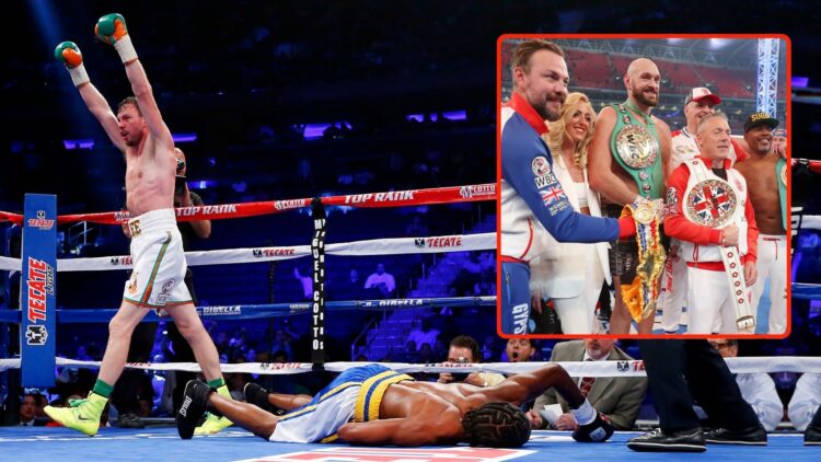 Andy Lee of Ireland raises his arms after knocking out John Jackson of theVirgin Islands in the fifth round of their NABF Super Welterweight title ...