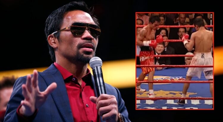 Image of Manny Pacquiao. Inset, Pacquiao vs Morales
