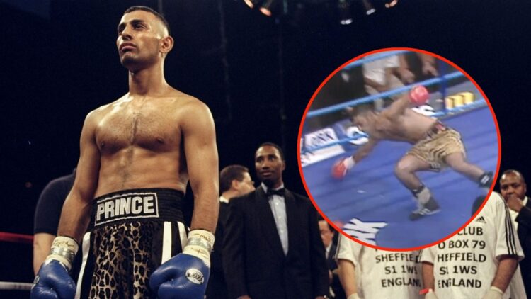 Image of Prince Naseem Hamed (left) looks on during the Prince Naseem Hamed v Wayne McCullough fight for the WBO belt at the Atlantic City Conventi...