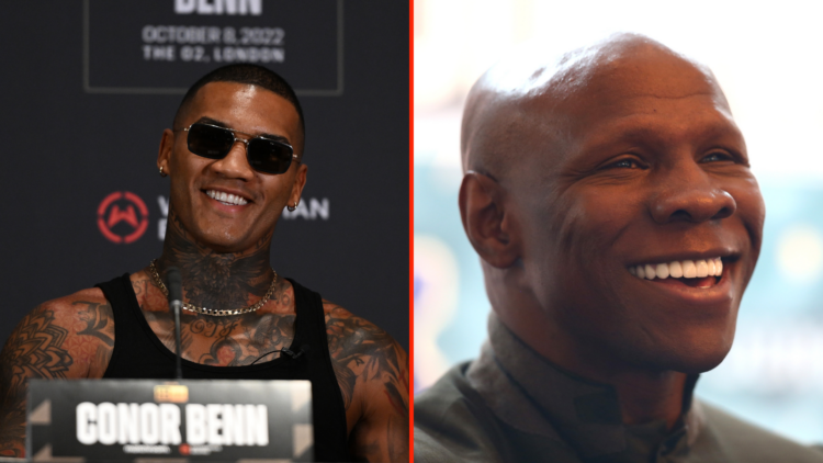 Conor Benn at a press conference and Chris Eubank Sr. in an interview