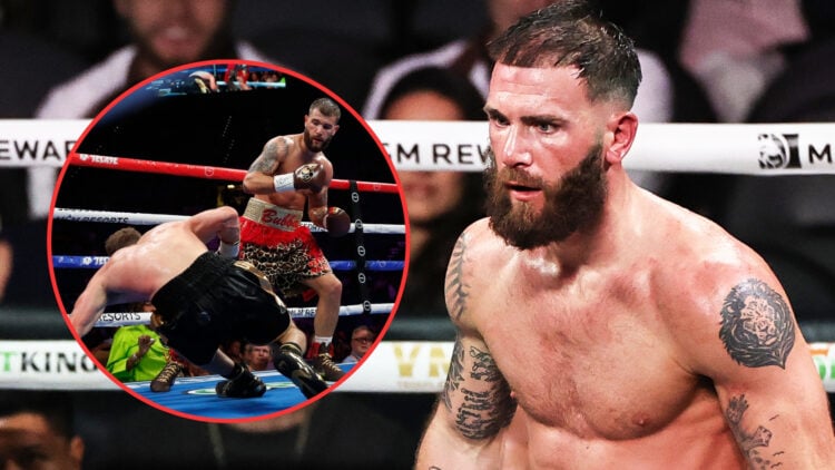 Caleb Plant gestures during the WBA Interim World Super Middleweight Title fight at T-Mobile Arena on September 14, 2024 in Las Vegas, Nevada with ...