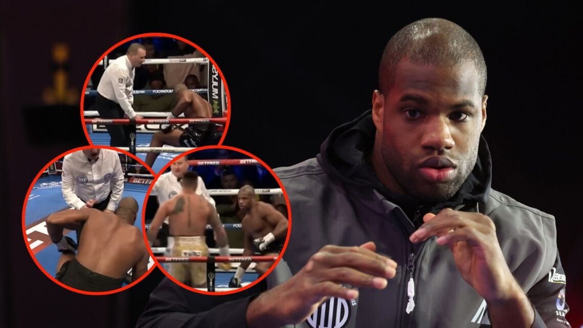 Daniel Dubois trains, ahead of his IBF World Heavyweight Title fight against Joseph Parker during media workouts. Inset, three screenshots from DuB...