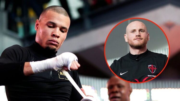 Chris Eubank Jr with his father Chris Eubank Snr during a public work out at National Football Museum. Inset, George Groves.